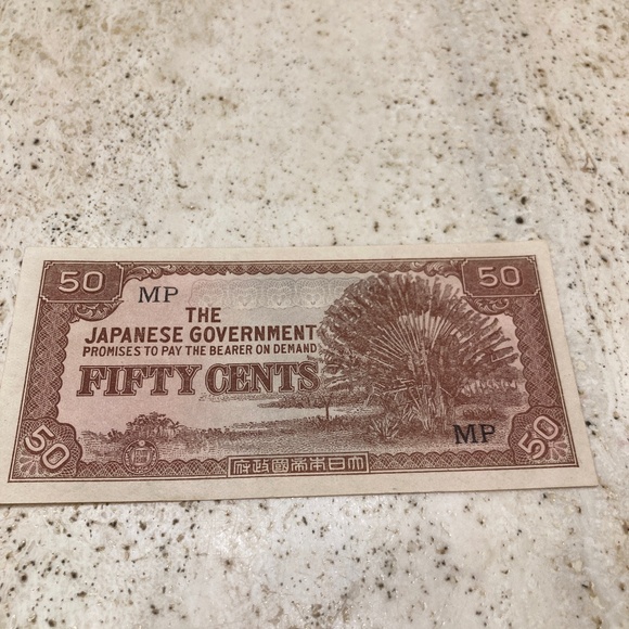 Japanese Government WW2 Occupation Fifty Cent Banknote - Picture 1 of 2